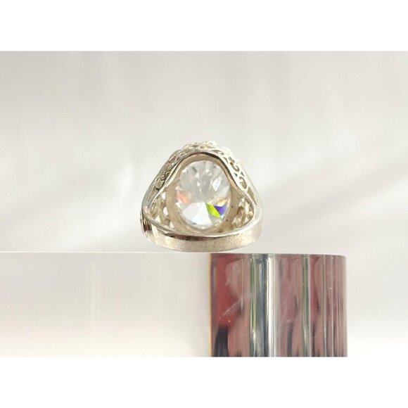 Gorgeous XL Sterling Silver Oval Cubic Zirconia Ornate Vintage Ring - sz 8.25 - Picture 4 of 10